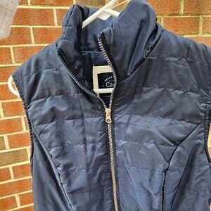 Cavalini Navy Quilted Vest for Women with Gold zipper and button details